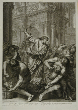 Грегуар Юре. Изгнание торгующих из храма. 1664. Лист III из серии "Страсти Христовы". По собственному рисунку. Бумага, гравюра резцом