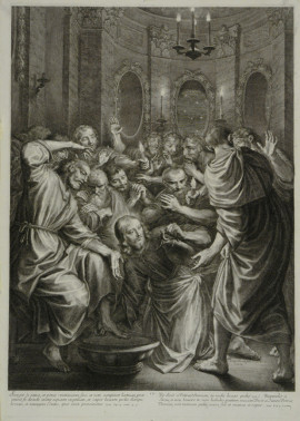 Грегуар Юре. Христос, умывающий ноги ученикам. 1664. Лист IV из серии "Страсти Христовы". По собственному рисунку. Бумага, гравюра резцом