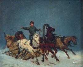 Пётр Соколов. Тройка зимой. 1857. Доска, масло