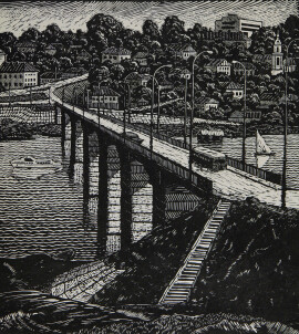 Ёлгин Ф.Н. Новый мост через Оку. 1967. Бумага, линогравюра