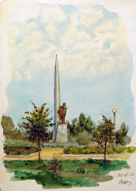 Егоров В.П. Памятник К.Э. Циолковскому в Калуге. 1961. Бумага, акварель