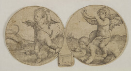 Лукас ван Лейден. Путти-охотники (Путти в двух кругах). Около 1517 г. Бумага верже, резец