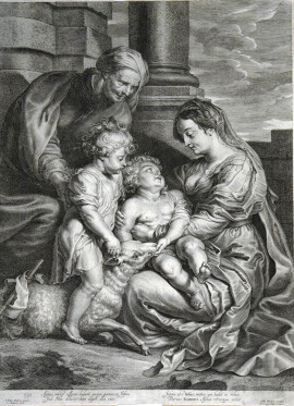 Схелте Адамс Болсверт. Дева Мария с Младенцем Иисусом и Елизавета с Младенцем Иоанном. XVII век. По оригиналу Рубенса. Бумага, резец