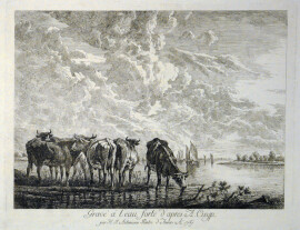 Хендрик Жозеф Антониссен. Стадо коров на водопое. 1767. По оригиналу Альберта Кёйпа. Бумага, офорт